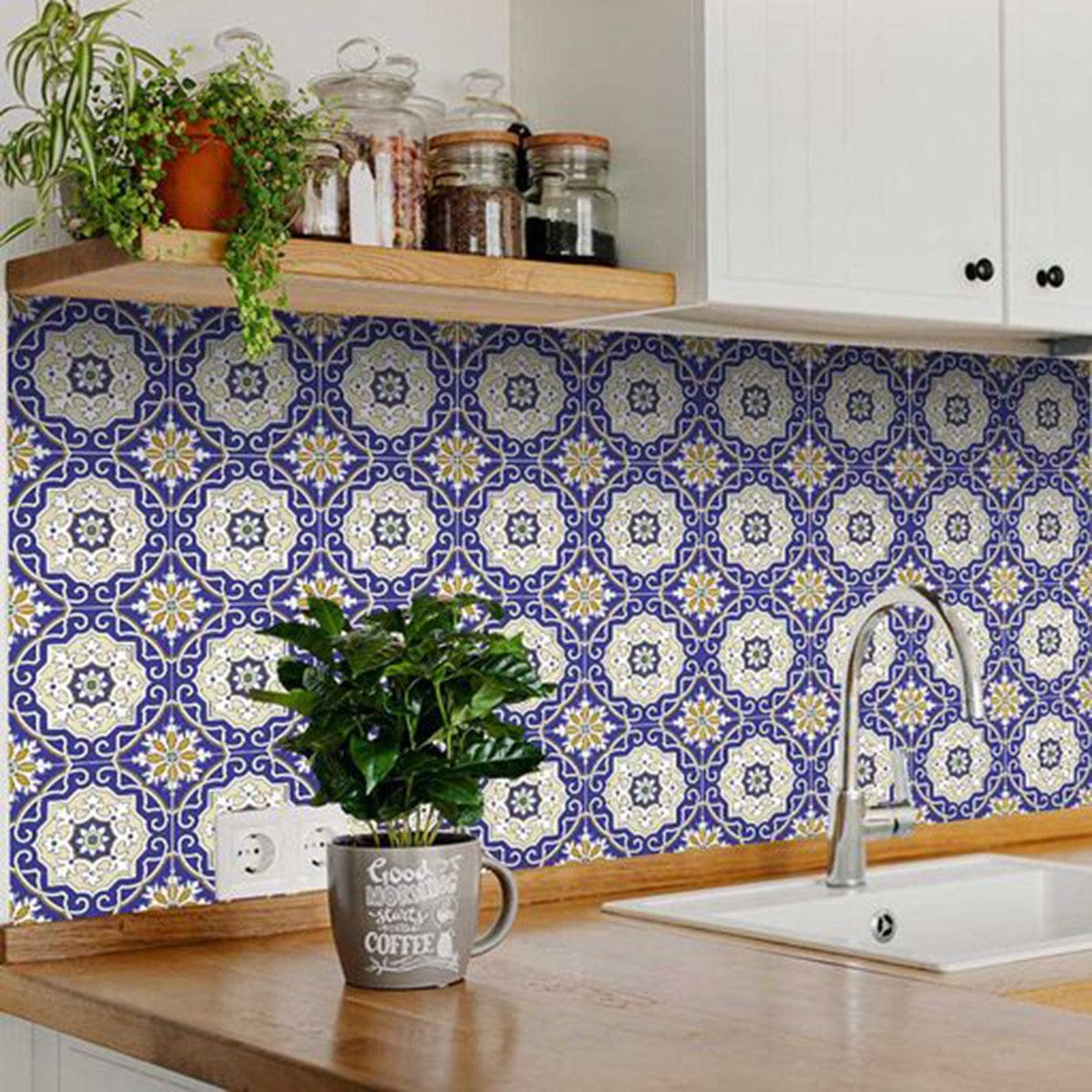 6" X 6" Blue White and Gold Mosaic Removable Tiles - Homeroots - Flyclothing LLC