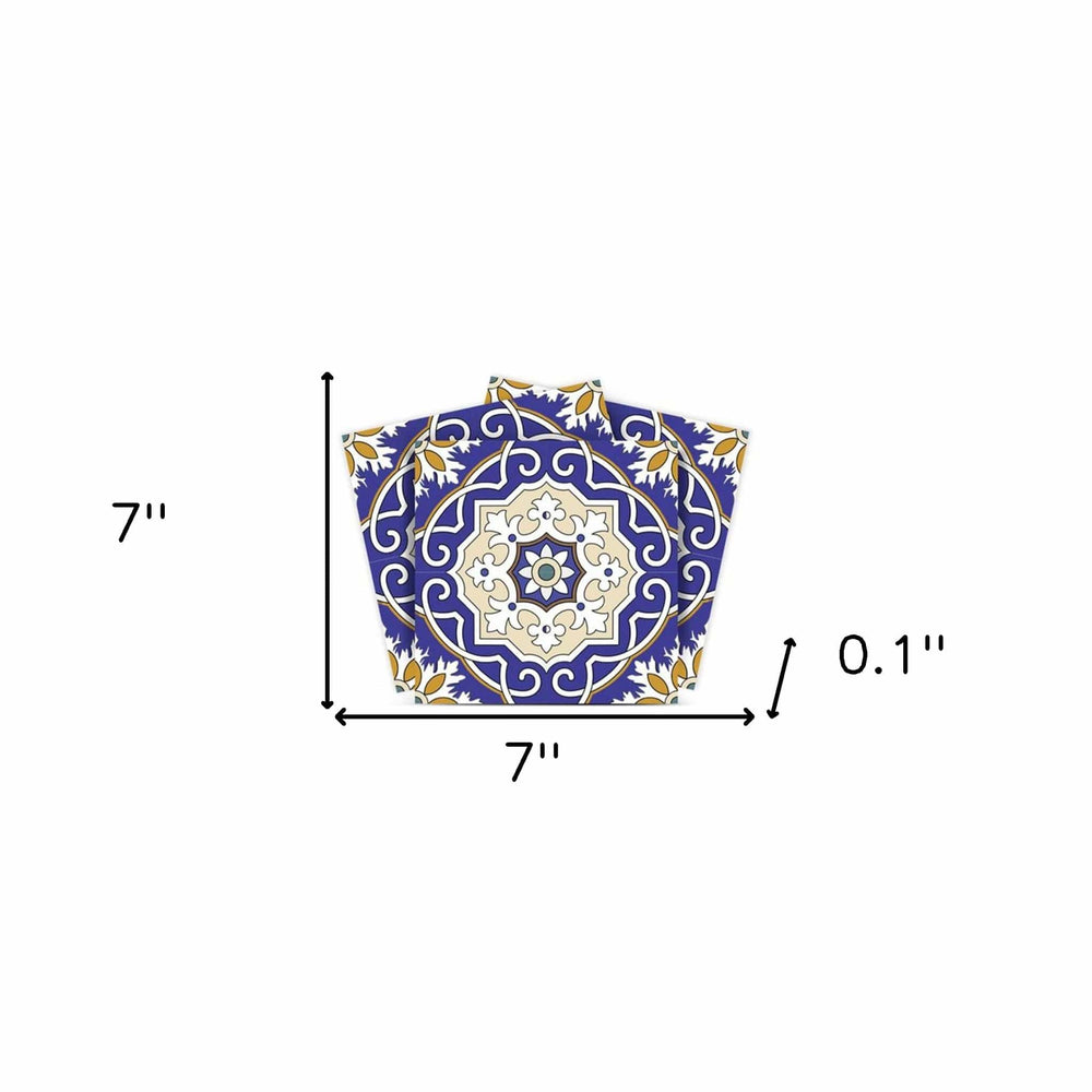 7" X 7" Blue White and Gold Mosaic Removable Tiles - Homeroots
