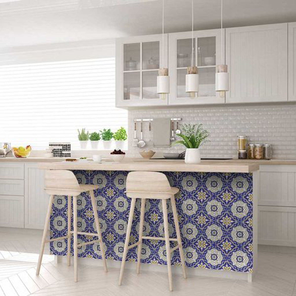 8" X 8" Blue White and Gold Mosaic Removable Tiles - Homeroots - Flyclothing LLC