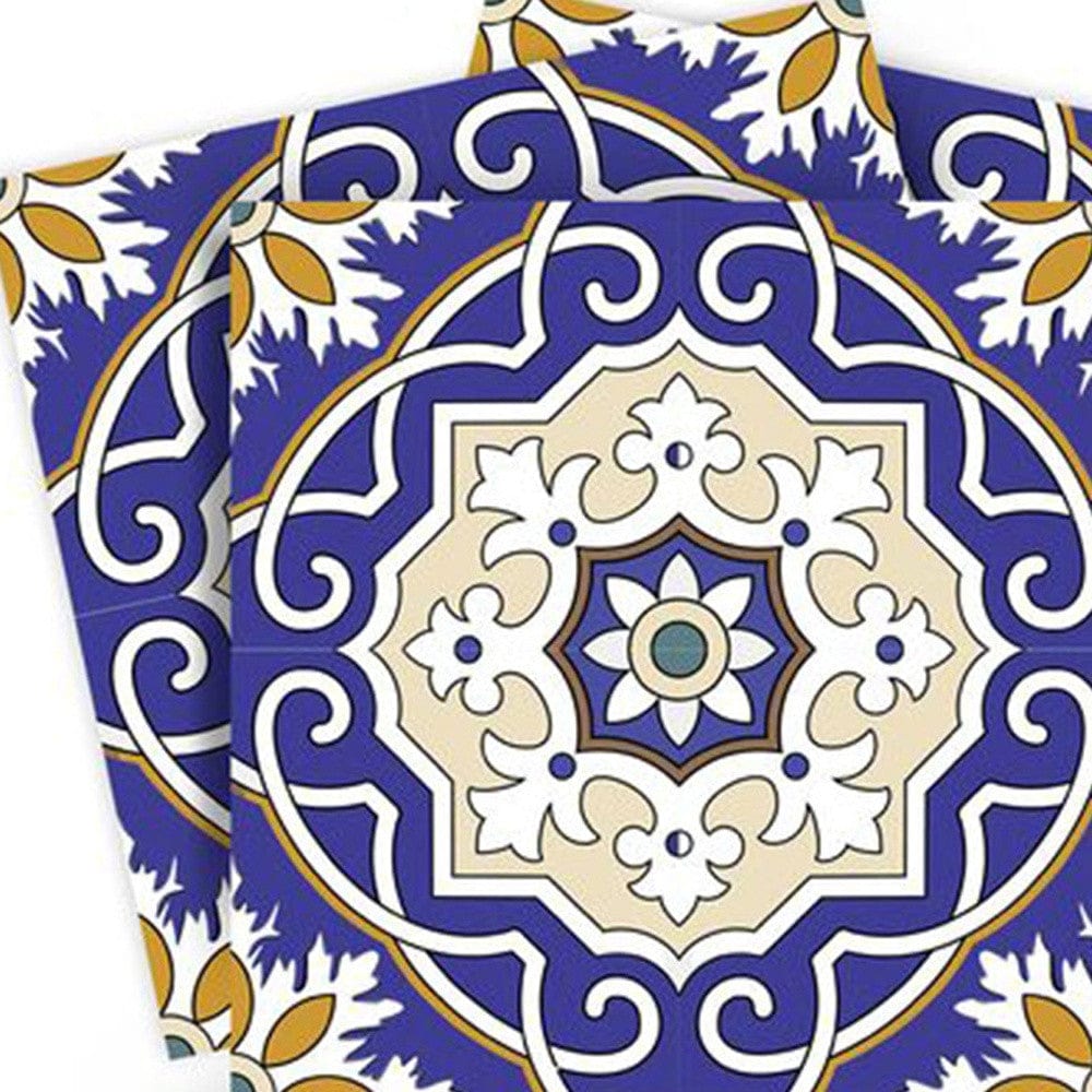 8" X 8" Blue White and Gold Mosaic Removable Tiles - Homeroots - Flyclothing LLC