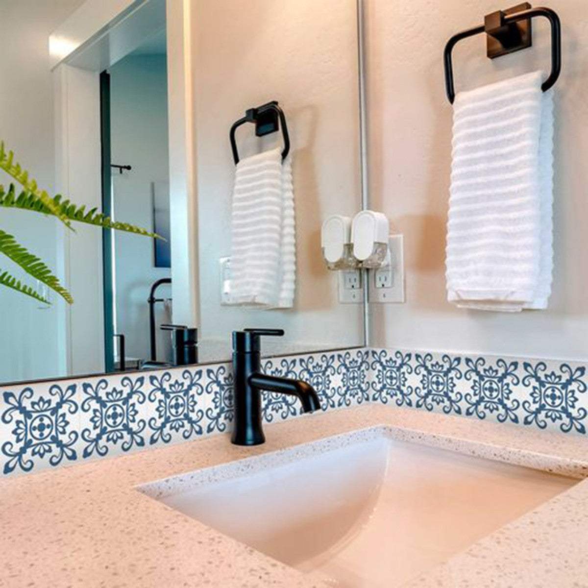 6" X 6" Teal And White Mosaic Peel And Stick Removable Tiles - Homeroots - Flyclothing LLC