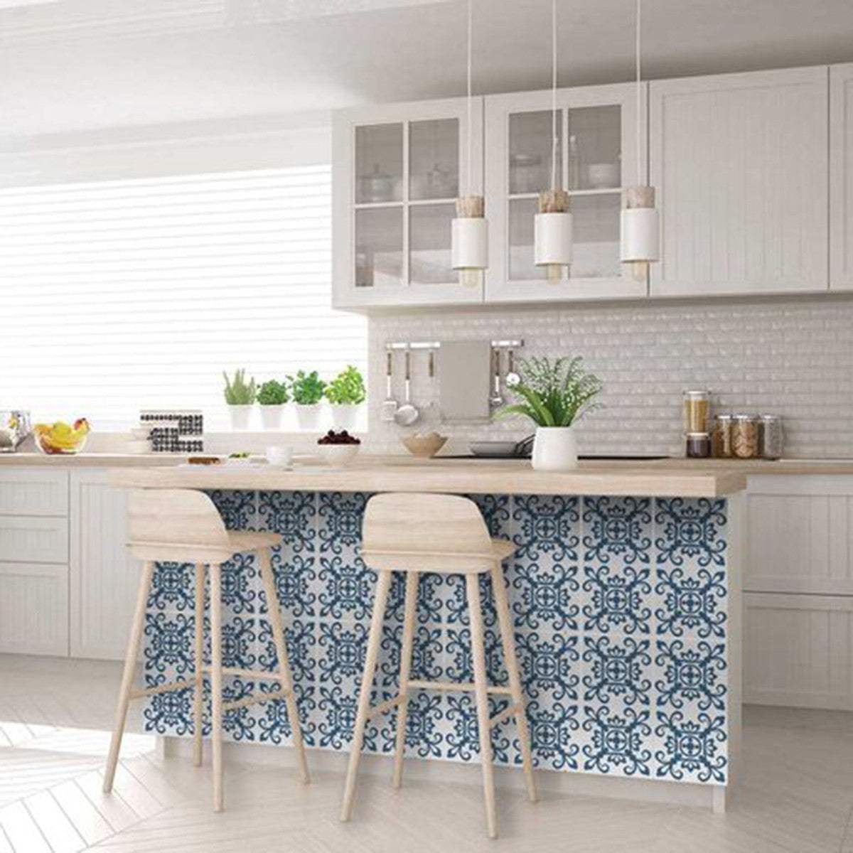 6" X 6" Teal And White Mosaic Peel And Stick Removable Tiles - Homeroots - Flyclothing LLC