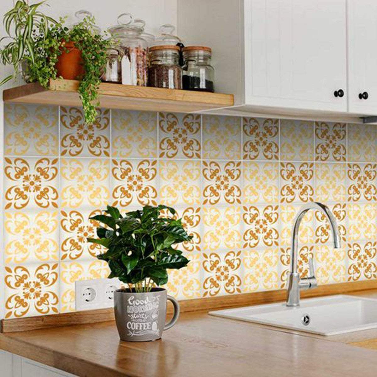 8" X 8" Golden Yellow Retro Peel And Stick Removable Tiles - Homeroots - Flyclothing LLC