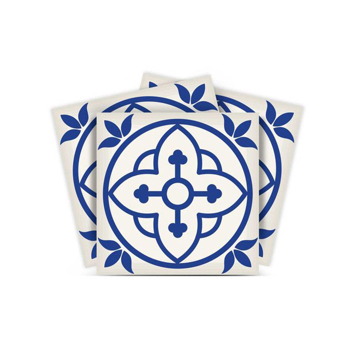 4" X 4" Tulipa Blue and White Peel and Stick Removable Tiles - Homeroots - Flyclothing LLC