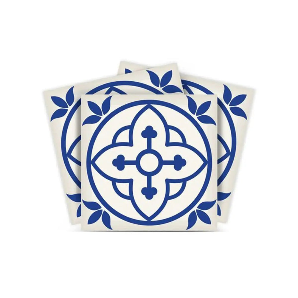 4" X 4" Tulipa Blue and White Peel and Stick Removable Tiles - Homeroots