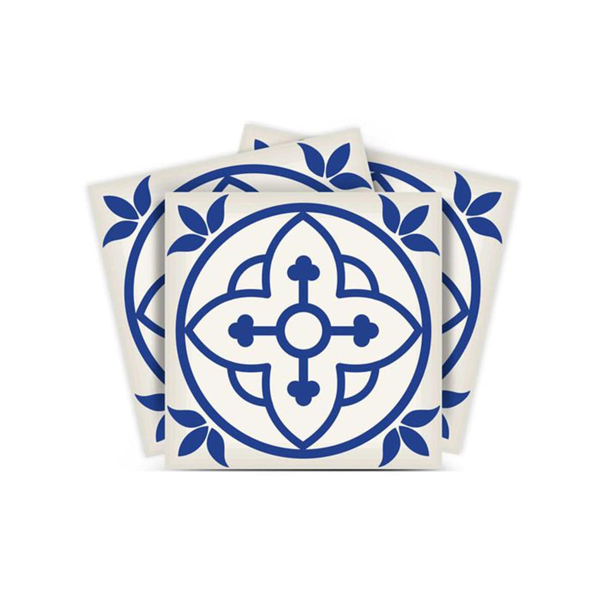 5" X 5" Tulipa Blue and White Peel and Stick Removable Tiles - Homeroots - Flyclothing LLC
