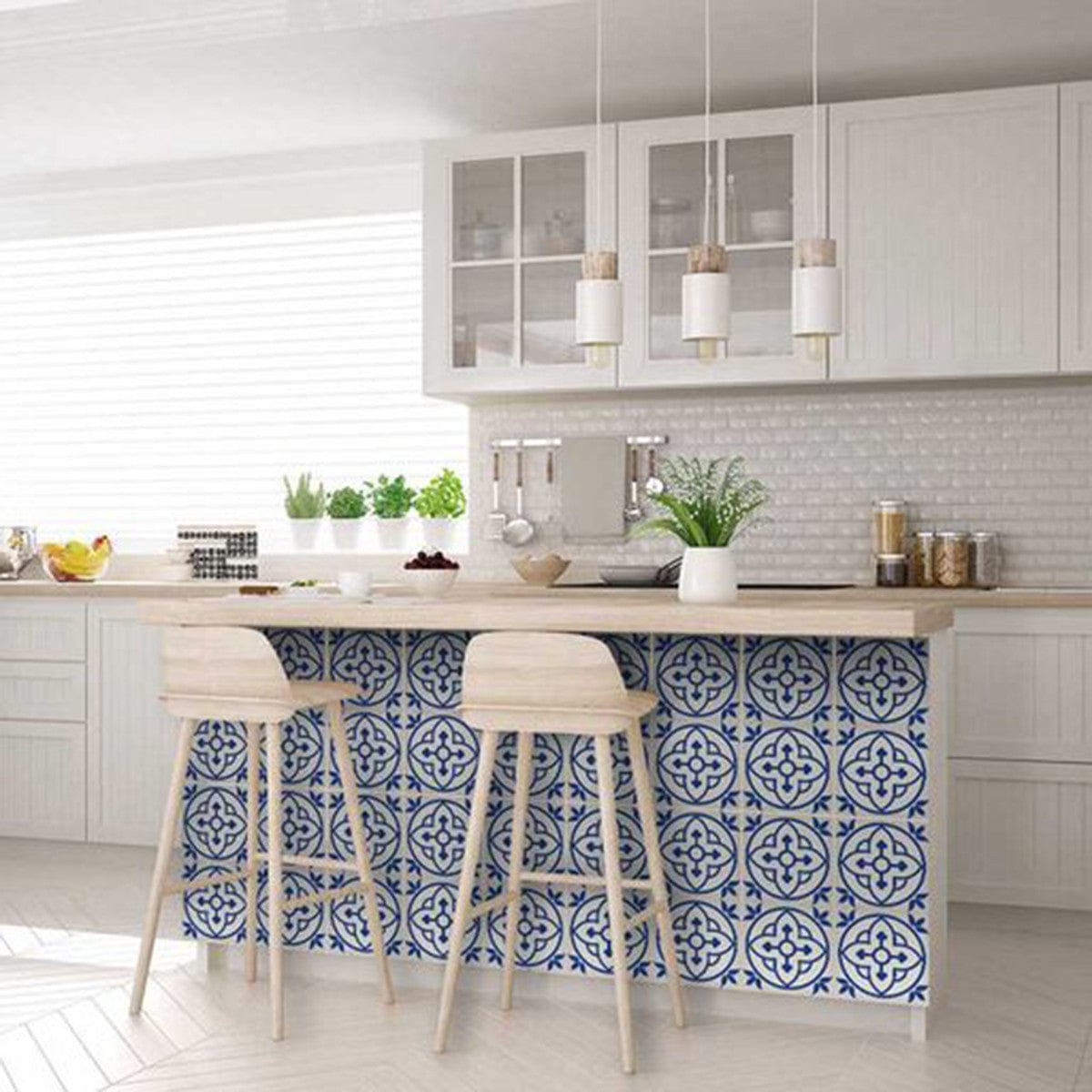 5" X 5" Tulipa Blue and White Peel and Stick Removable Tiles - Homeroots - Flyclothing LLC