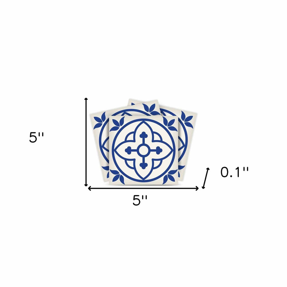 5" X 5" Tulipa Blue and White Peel and Stick Removable Tiles - Homeroots - Flyclothing LLC