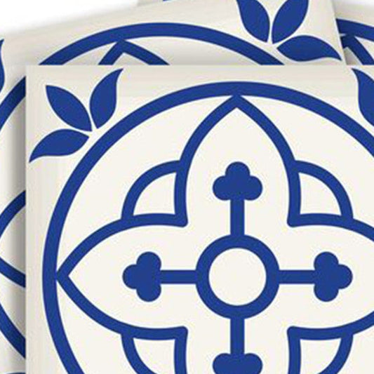 5" X 5" Tulipa Blue and White Peel and Stick Removable Tiles - Homeroots