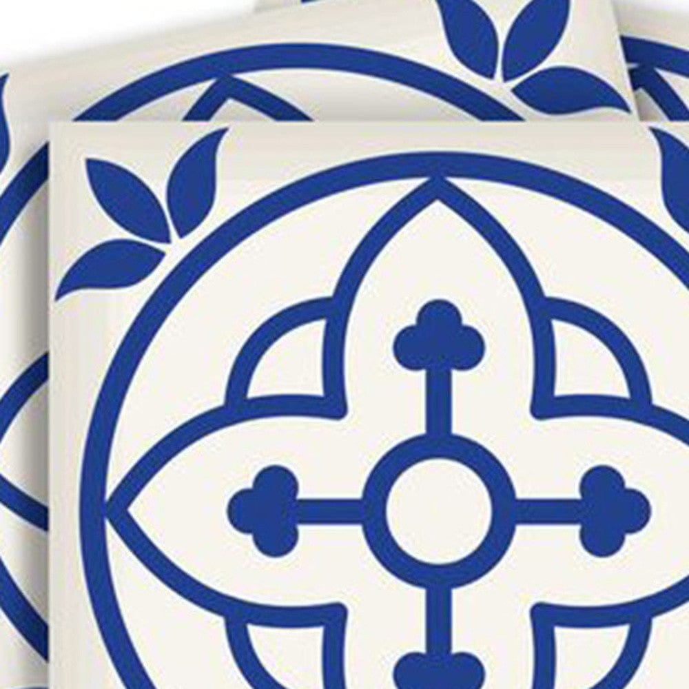 6" X 6" Tulipa Blue and White Peel and Stick Removable Tiles - Homeroots - Flyclothing LLC