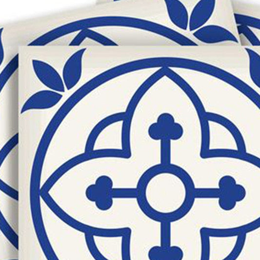 6" X 6" Tulipa Blue and White Peel and Stick Removable Tiles - Homeroots