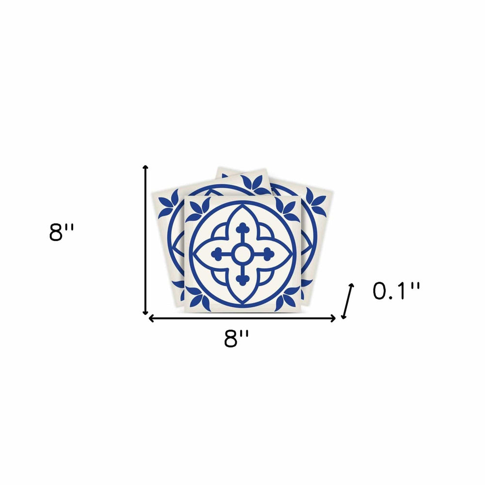 8" X 8" Tulipa Blue and White Peel and Stick Removable Tiles - Homeroots - Flyclothing LLC