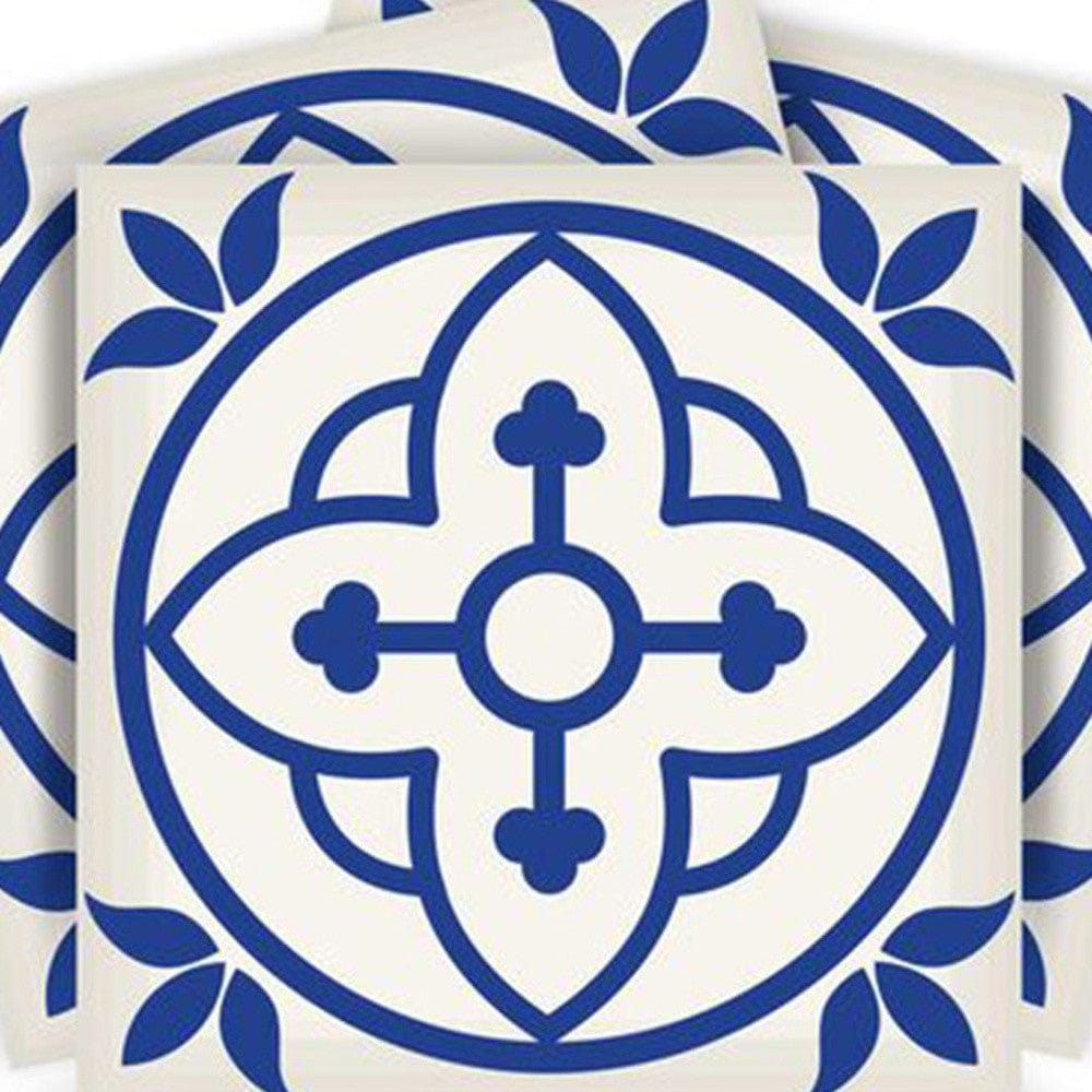 8" X 8" Tulipa Blue and White Peel and Stick Removable Tiles - Homeroots - Flyclothing LLC