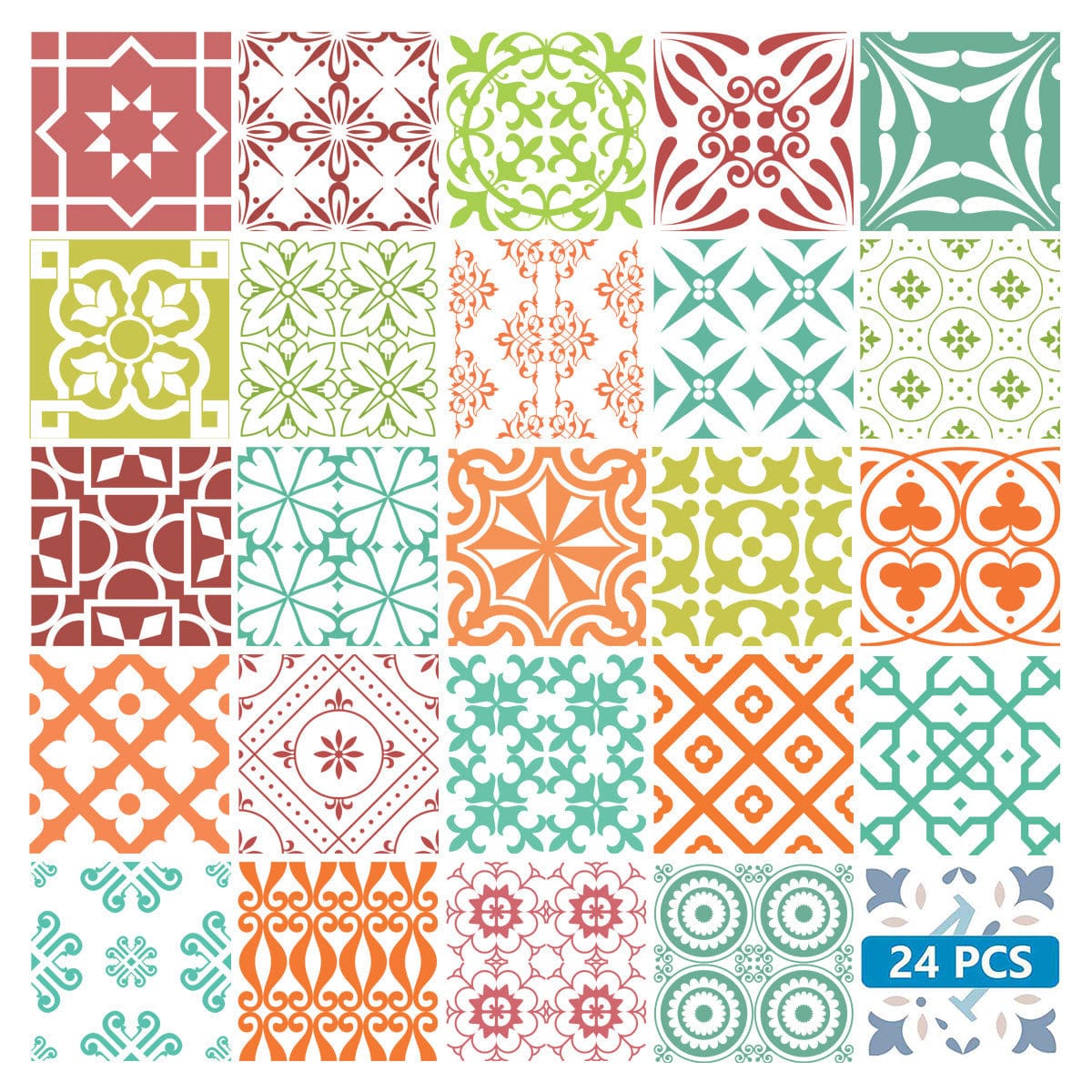 5" X 5" Muted Brights Mosaic Peel and Stick Removable Tiles - Homeroots - Flyclothing LLC
