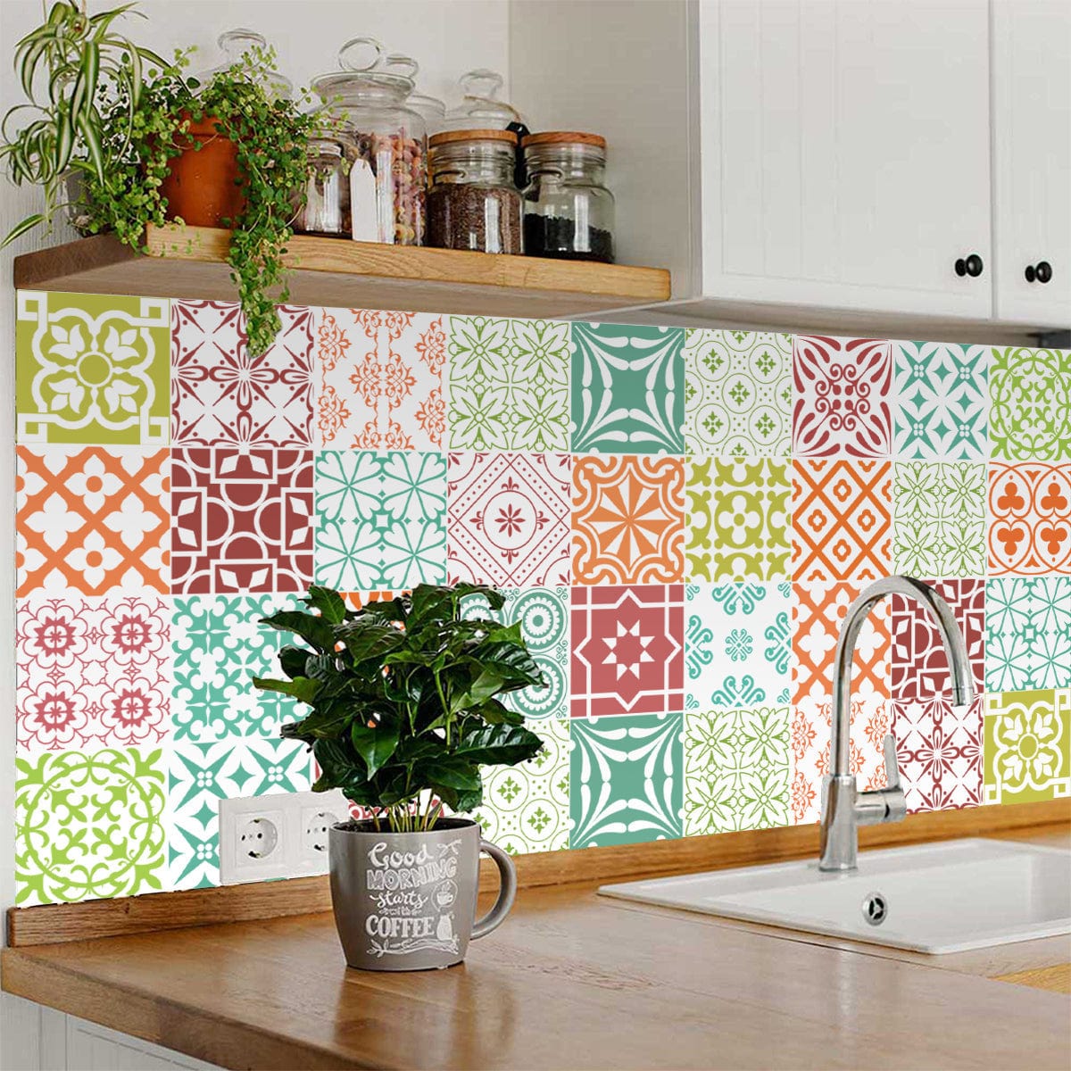 8" X 8" Muted Brights Mosaic Peel and Stick Removable Tiles - Homeroots - Flyclothing LLC