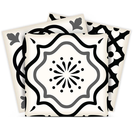 7" X 7" Black and White Multi  Peel and Stick Removable Tiles - Homeroots