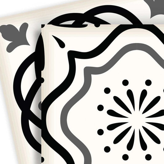 7" X 7" Black and White Multi  Peel and Stick Removable Tiles - Homeroots