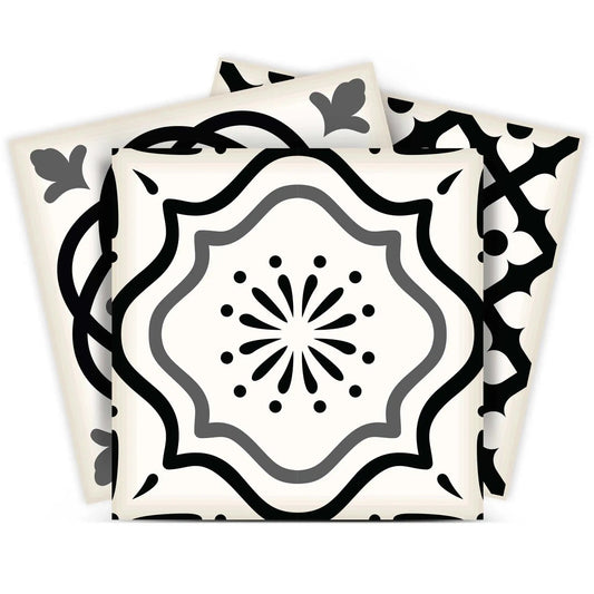 8" X 8" Black and White Multi Peel and Stick Removable Tiles - Homeroots