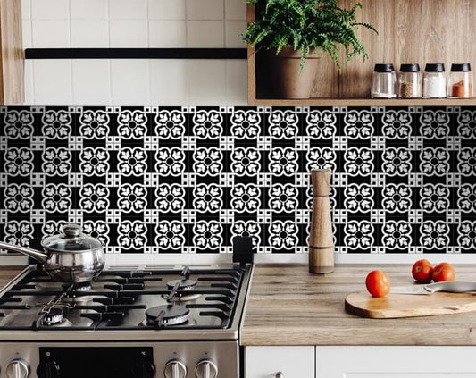 4" X 4" Black and White Stark Peel and Stick Removable Tiles - Homeroots