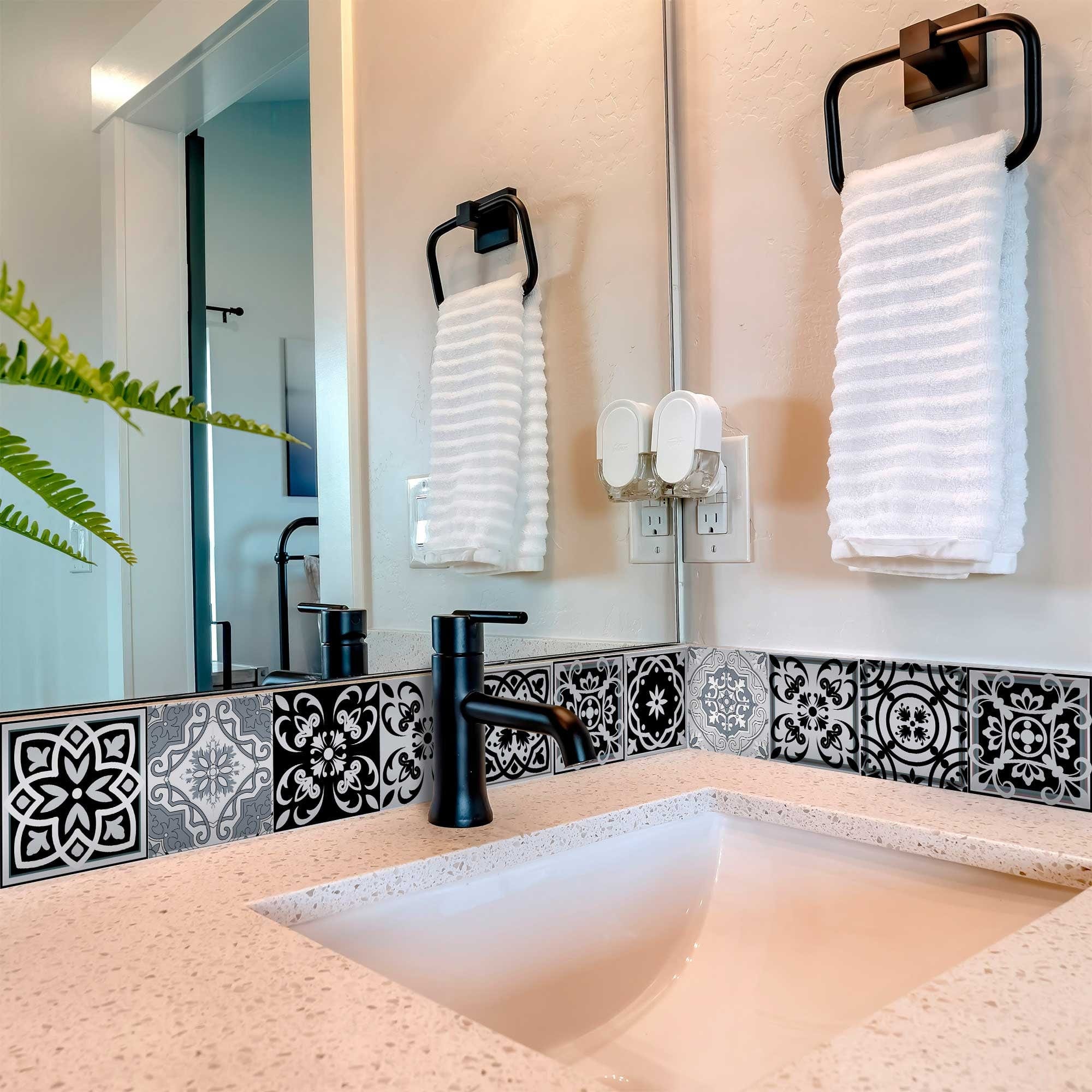 4" X 4" Black White and Gray Mosaic Peel and Stick Tiles - Homeroots - Flyclothing LLC