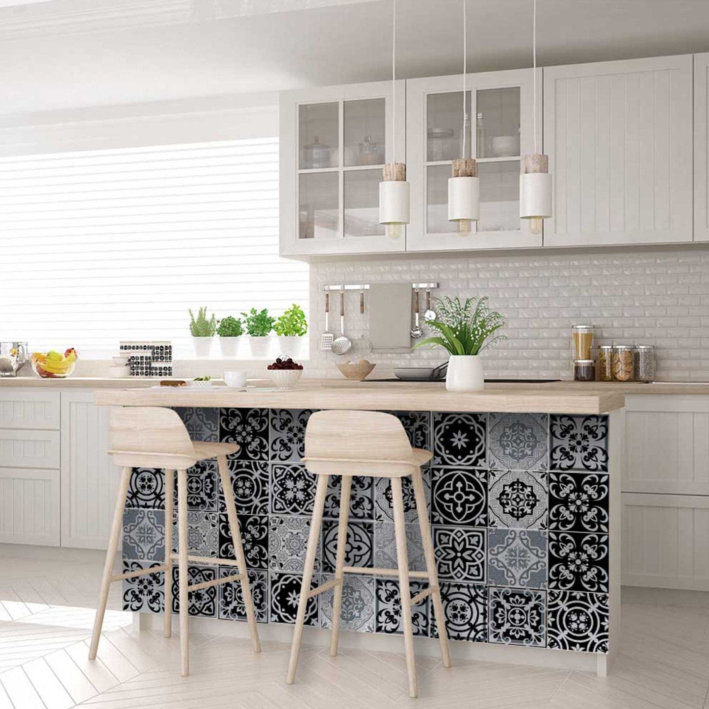 5" X 5" Black White and Gray Mosaic Peel and Stick Tiles - Homeroots - Flyclothing LLC