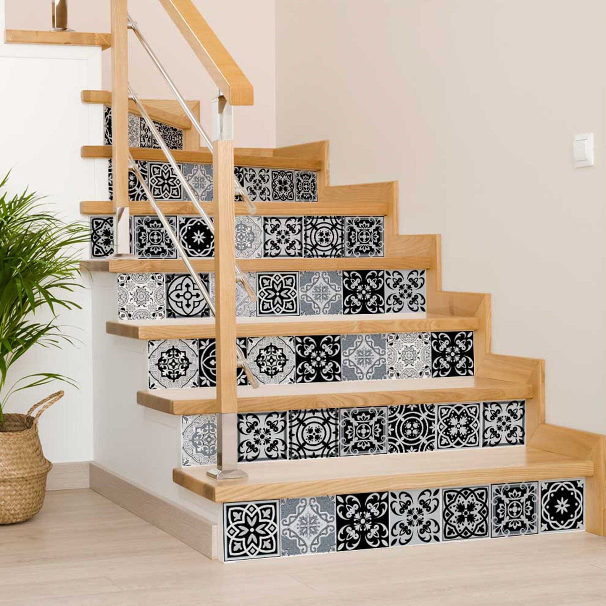 6" X 6" Black White and Gray Mosaic Peel and Stick Tiles - Homeroots