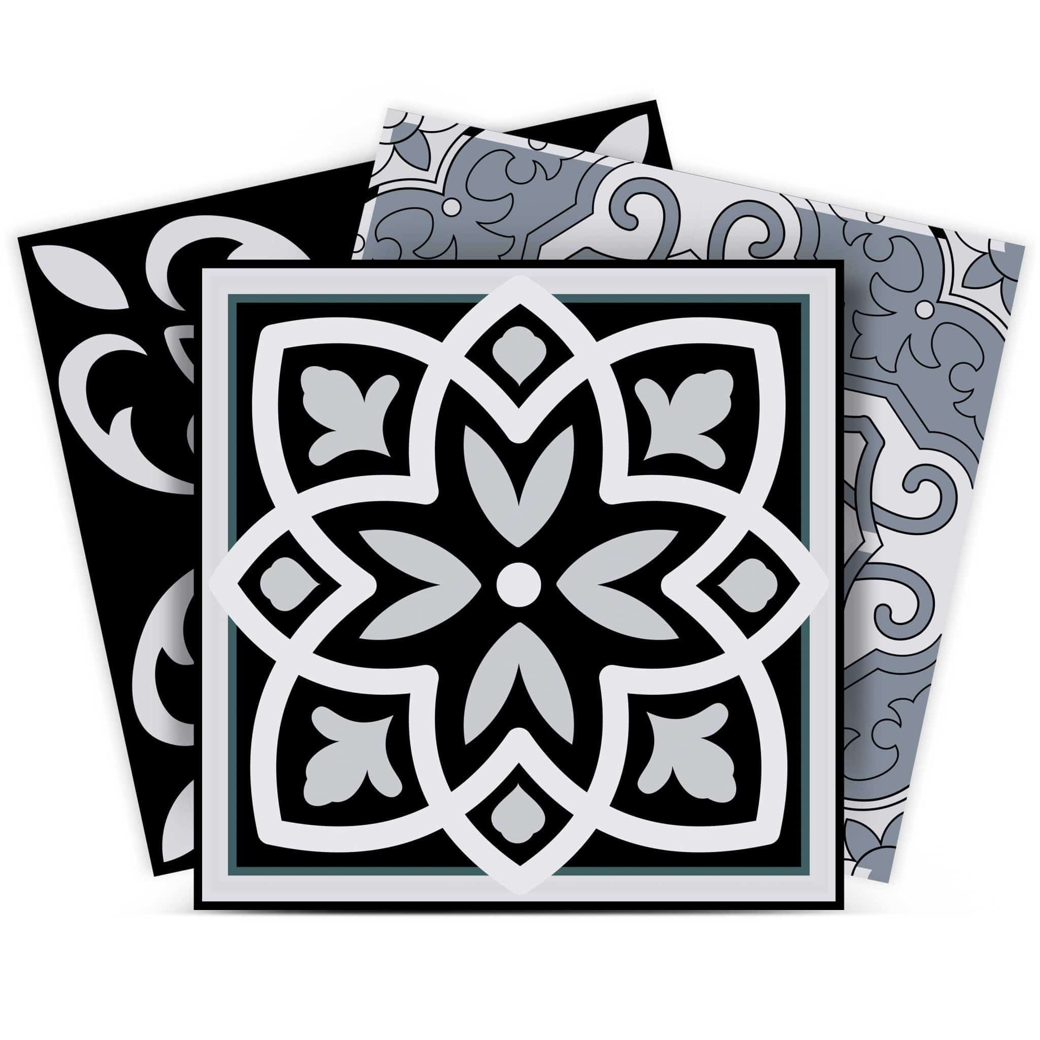6" X 6" Black White and Gray Mosaic Peel and Stick Tiles - Homeroots