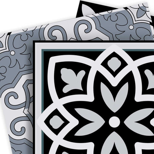 7" X 7" Black White and Gray Mosaic Peel and Stick Tiles - Homeroots