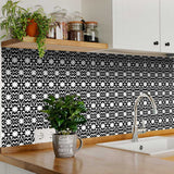 5" X 5" Black and White Floral Peel and Stick Removable Tiles - Homeroots