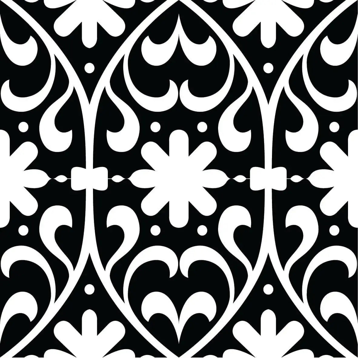 5" X 5" Black and White Floral Peel and Stick Removable Tiles - Homeroots - Flyclothing LLC