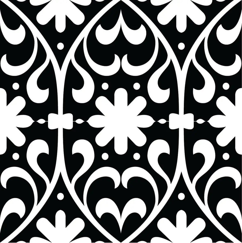 5" X 5" Black and White Floral Peel and Stick Removable Tiles - Homeroots
