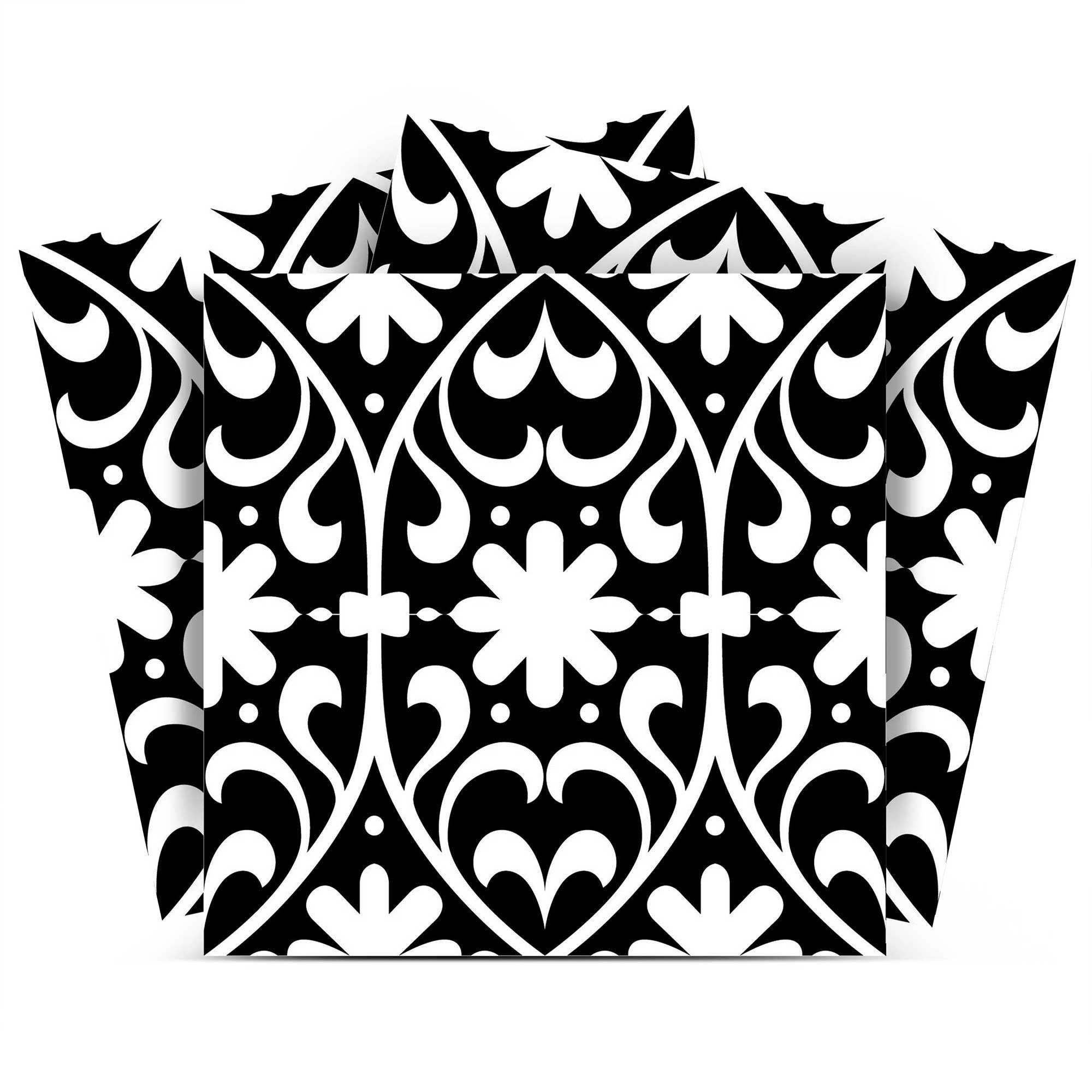5" X 5" Black and White Floral Peel and Stick Removable Tiles - Homeroots - Flyclothing LLC