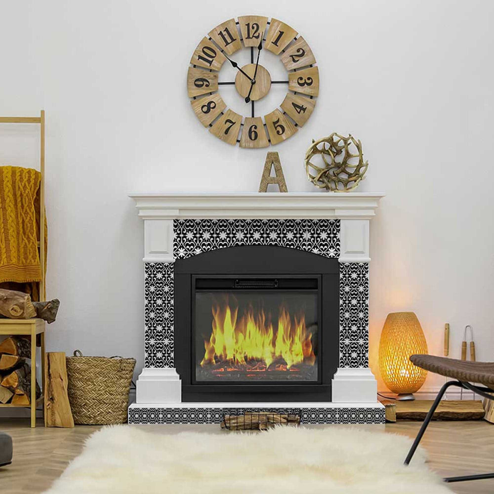 6" X 6" Black and White Floral Peel and Stick Removable Tiles - Homeroots