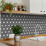 6" X 6" Black and White Floral Peel and Stick Removable Tiles - Homeroots