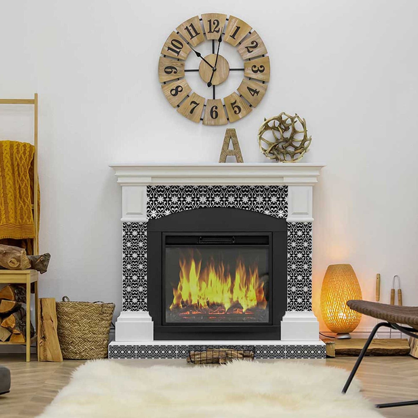 7" X 7" Black and White Floral Peel and Stick Removable Tiles - Homeroots - Flyclothing LLC