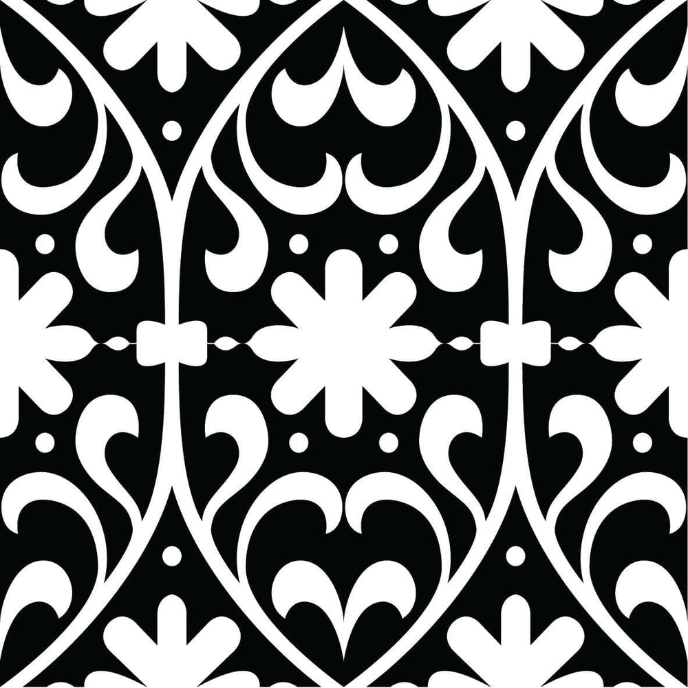 7" X 7" Black and White Floral Peel and Stick Removable Tiles - Homeroots