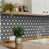 8" X 8" Black and White Floral Peel and Stick Removable Tiles - Homeroots - Flyclothing LLC
