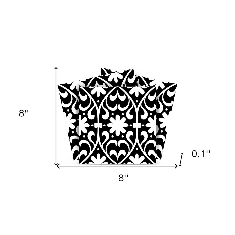 8" X 8" Black and White Floral Peel and Stick Removable Tiles - Homeroots