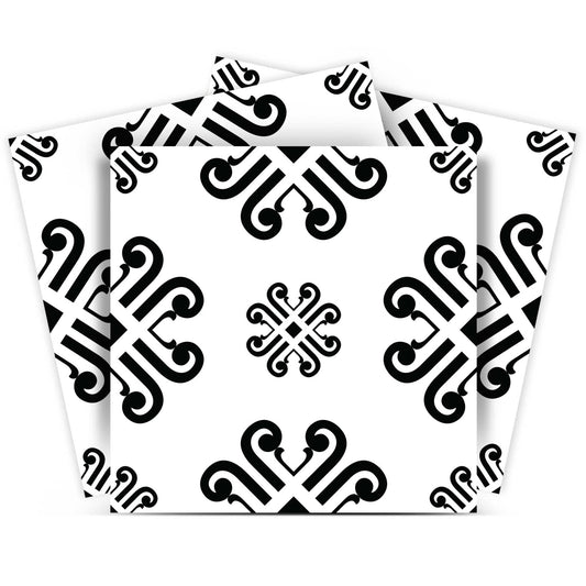 6" X 6" Black and White Daisy Peel and Stick Removable Tiles - Homeroots