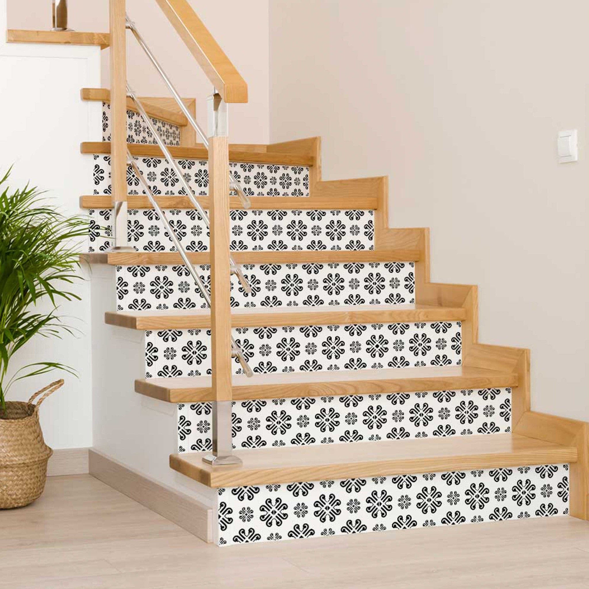 6" X 6" Black and White Daisy Peel and Stick Removable Tiles - Homeroots - Flyclothing LLC
