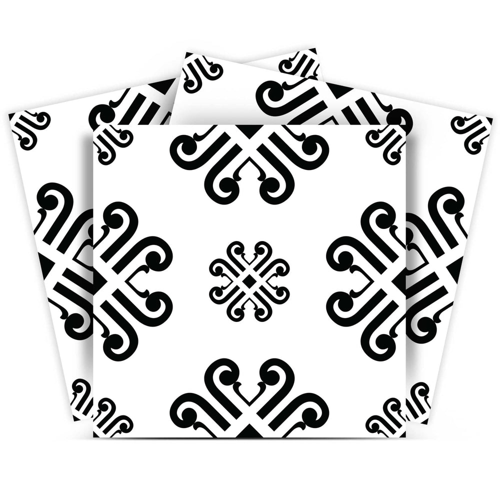 6" X 6" Black and White Daisy Peel and Stick Removable Tiles - Homeroots