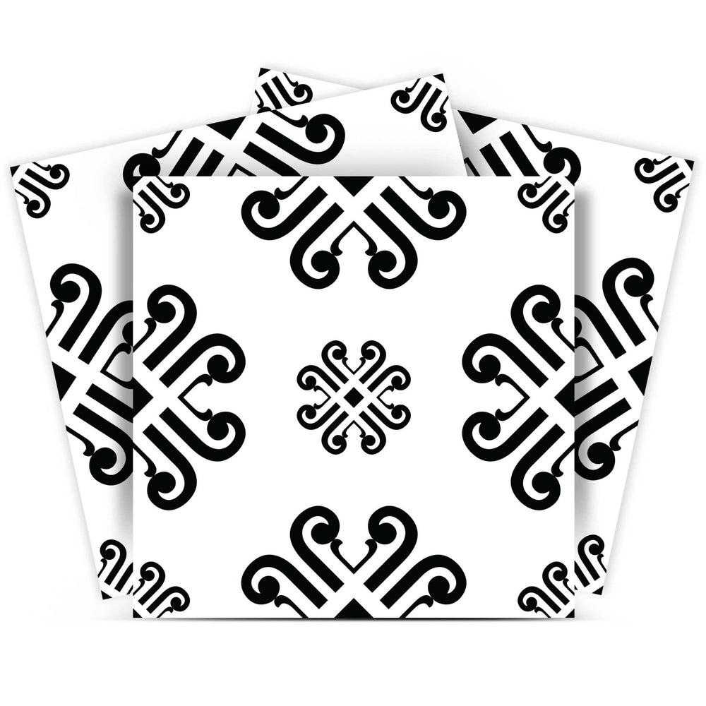 8" X 8" Black and White Daisy Peel and Stick Removable Tiles - Homeroots