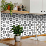 8" X 8" Black and White Daisy Peel and Stick Removable Tiles - Homeroots