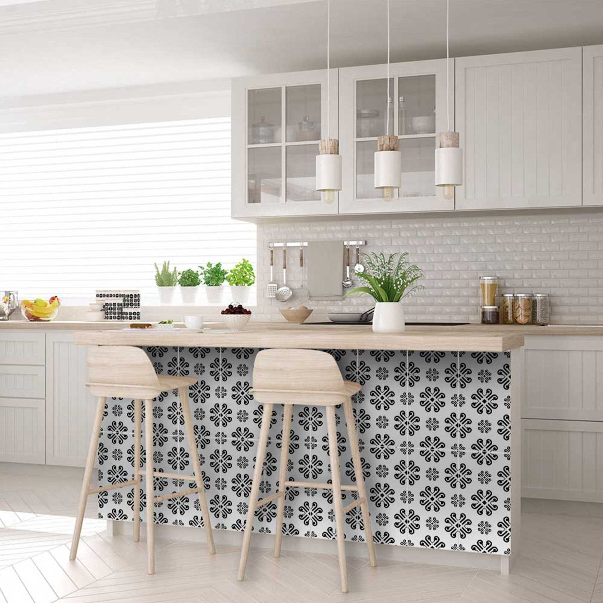 8" X 8" Black and White Daisy Peel and Stick Removable Tiles - Homeroots - Flyclothing LLC