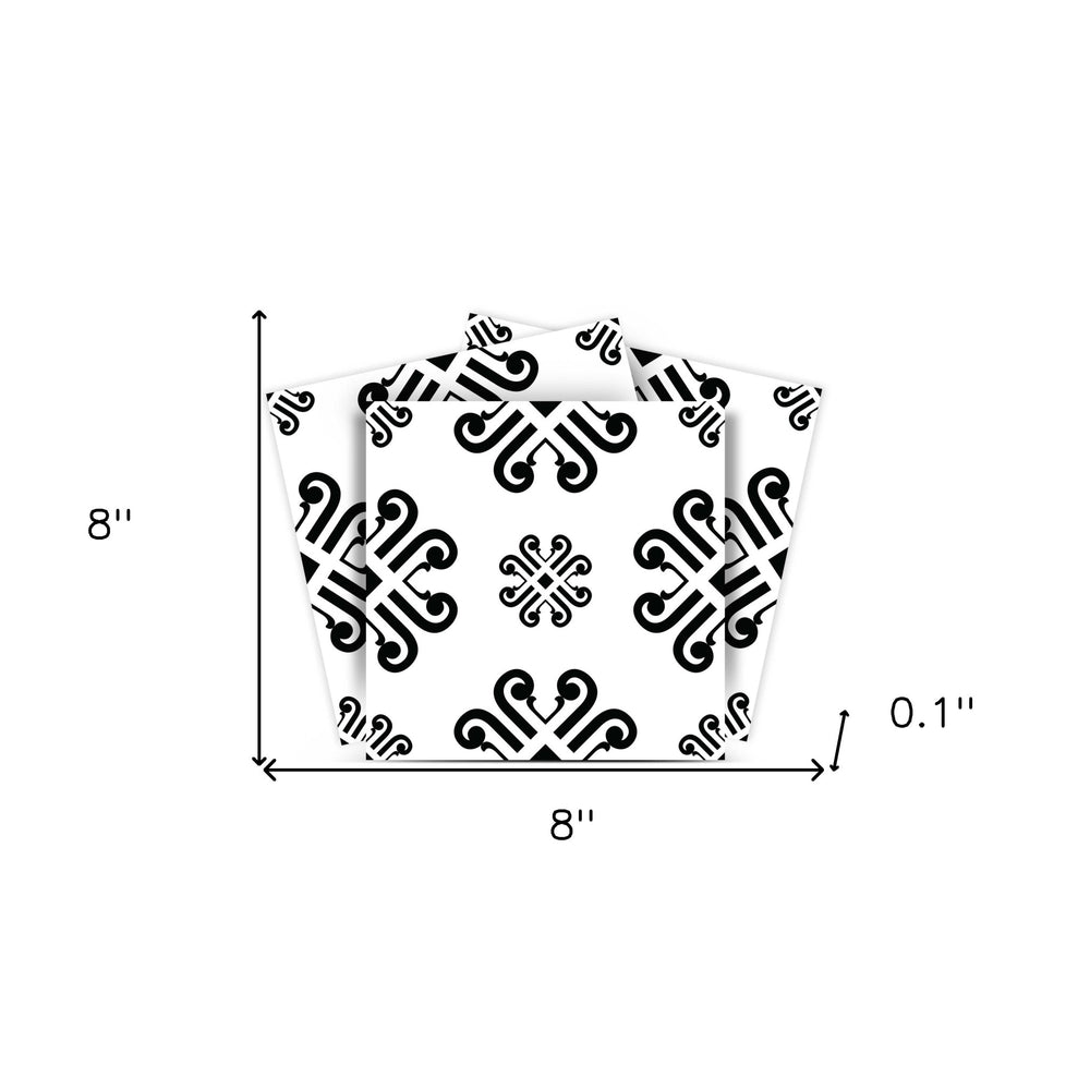 8" X 8" Black and White Daisy Peel and Stick Removable Tiles - Homeroots