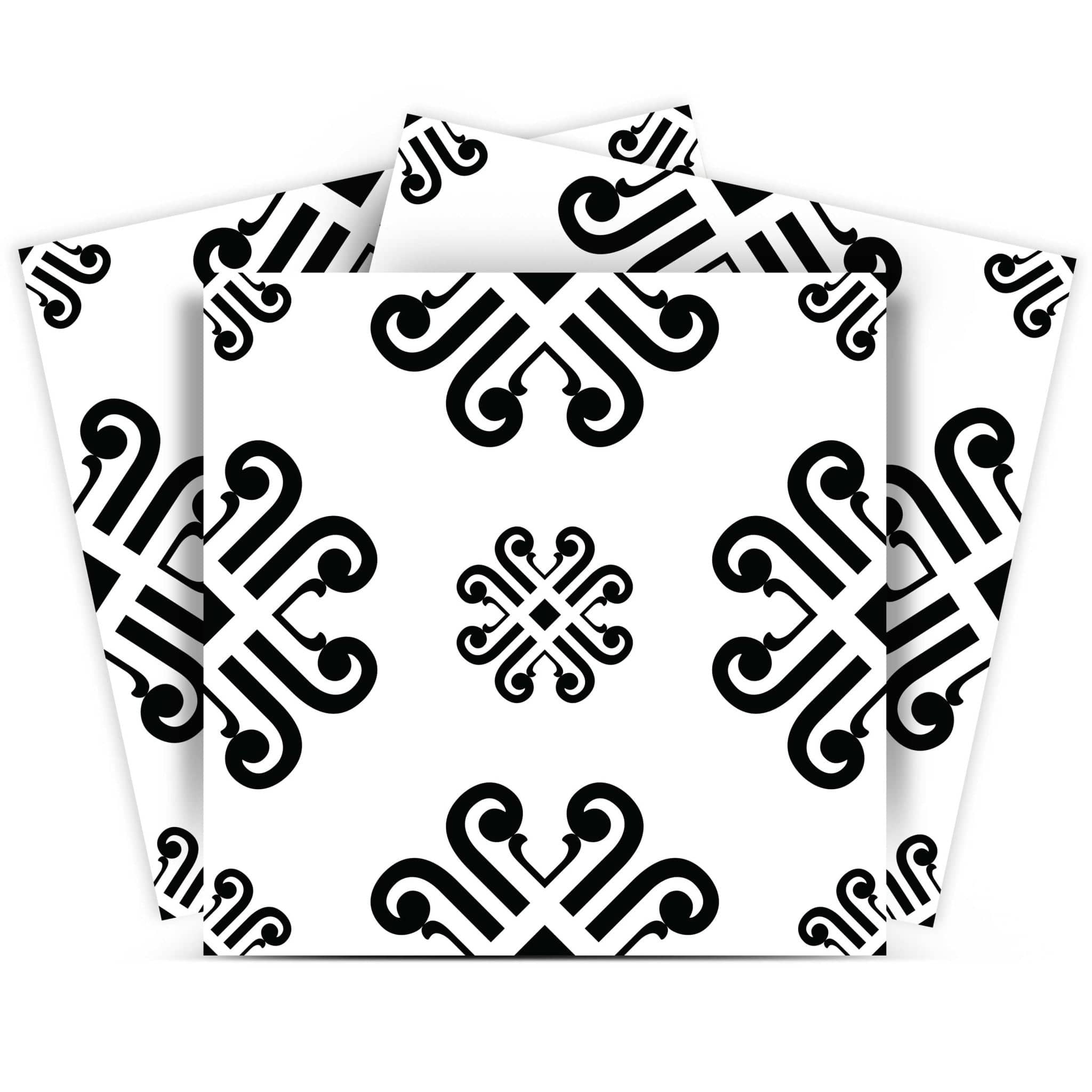 8" X 8" Black and White Daisy Peel and Stick Removable Tiles - Homeroots - Flyclothing LLC