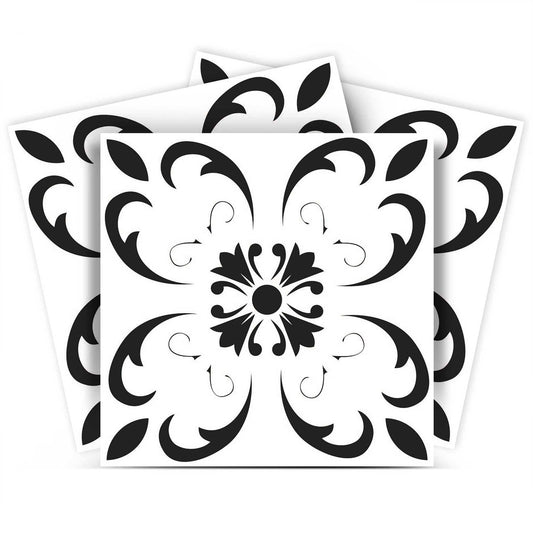 7" X 7" Black and White Delia Peel and Stick Removable Tiles - Homeroots