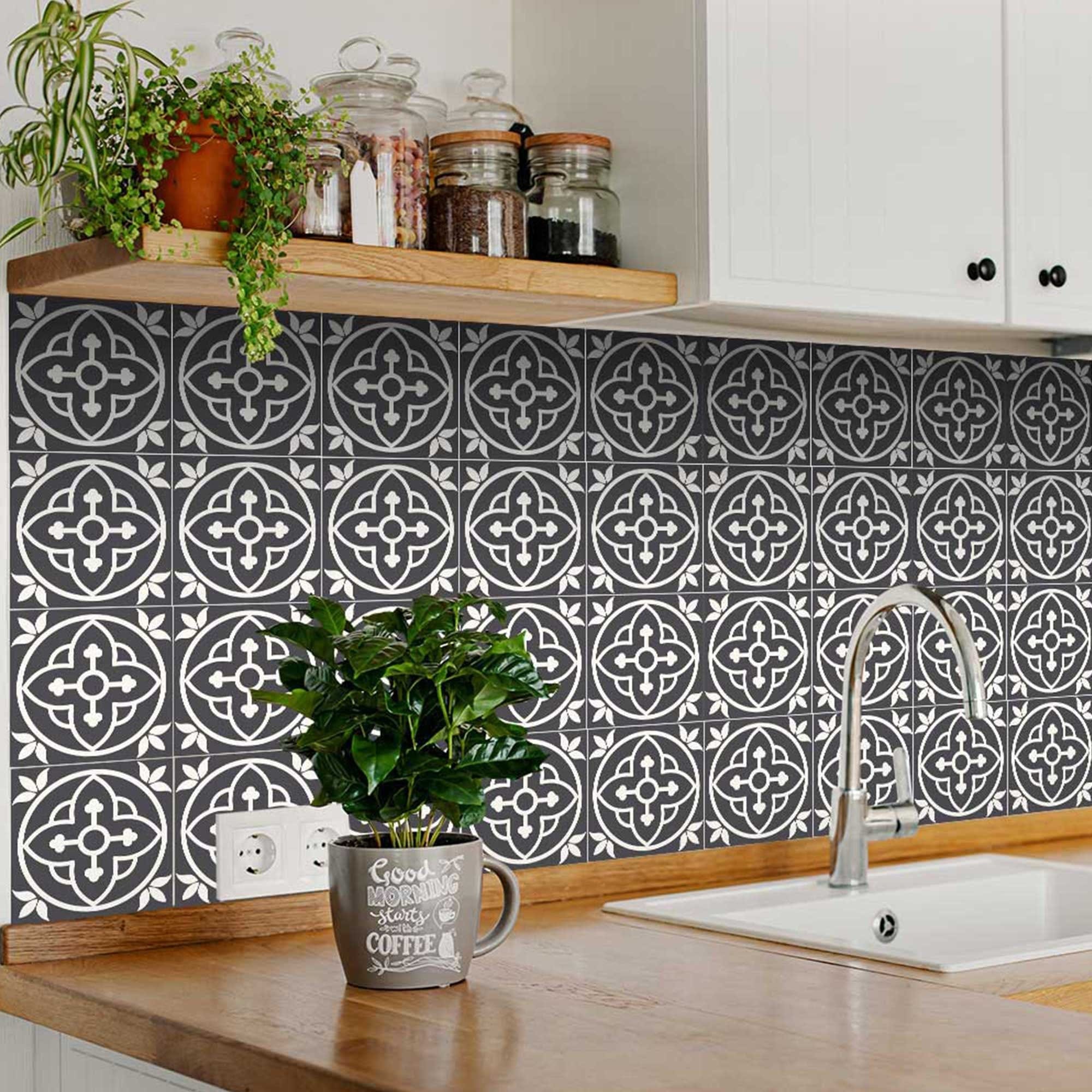 8" X 8" Tulipa Gray and White Peel and Stick Removable Tiles - Homeroots - Flyclothing LLC
