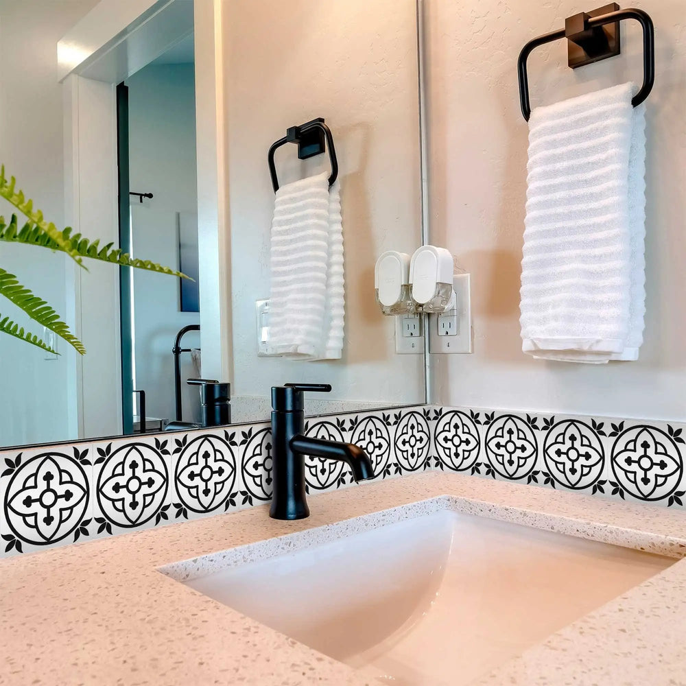 5" X 5" Black and White Peel and Stick Removable Tiles - Homeroots