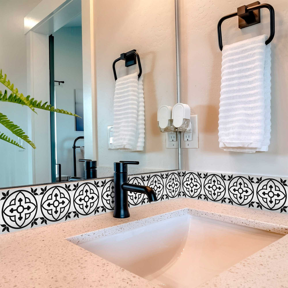 7" X 7" Black and White Peel and Stick Removable Tiles - Homeroots
